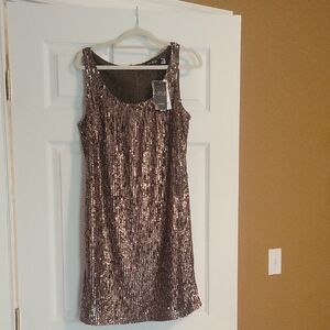 Ralph Lauren Gold Sheath Mini Dress Scoop Neck Sleeveless